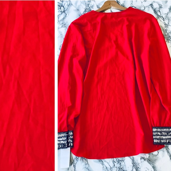 ɴᴡᴛ ɢɪʙsᴏɴ ʟᴀᴛɪᴍᴇʀ sᴘʟɪᴛ-ɴᴇᴄᴋ ʙʟᴏᴜsᴇ ɪɴ ʀᴇᴅ ᴡɪᴛʜ ᴇᴍʙᴇʟʟɪsʜᴇᴅ ʙᴇᴀᴅᴇᴅ ᴄᴜғғs - Picture 4 of 5